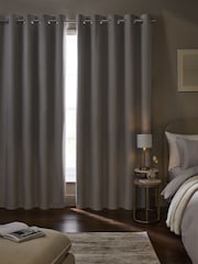 Silver Grey Cotton Sateen Blackout Thermal Eyelet Curtains - Image 2 of 7