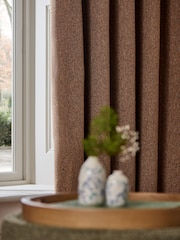 Tan Brown Brushed Herringbone Eyelet Blackout Thermal Curtains - Image 2 of 5