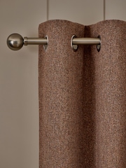 Tan Brown Brushed Herringbone Eyelet Blackout Thermal Curtains - Image 4 of 5