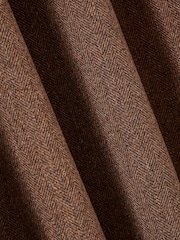 Tan Brown Brushed Herringbone Eyelet Blackout Thermal Curtains - Image 5 of 5