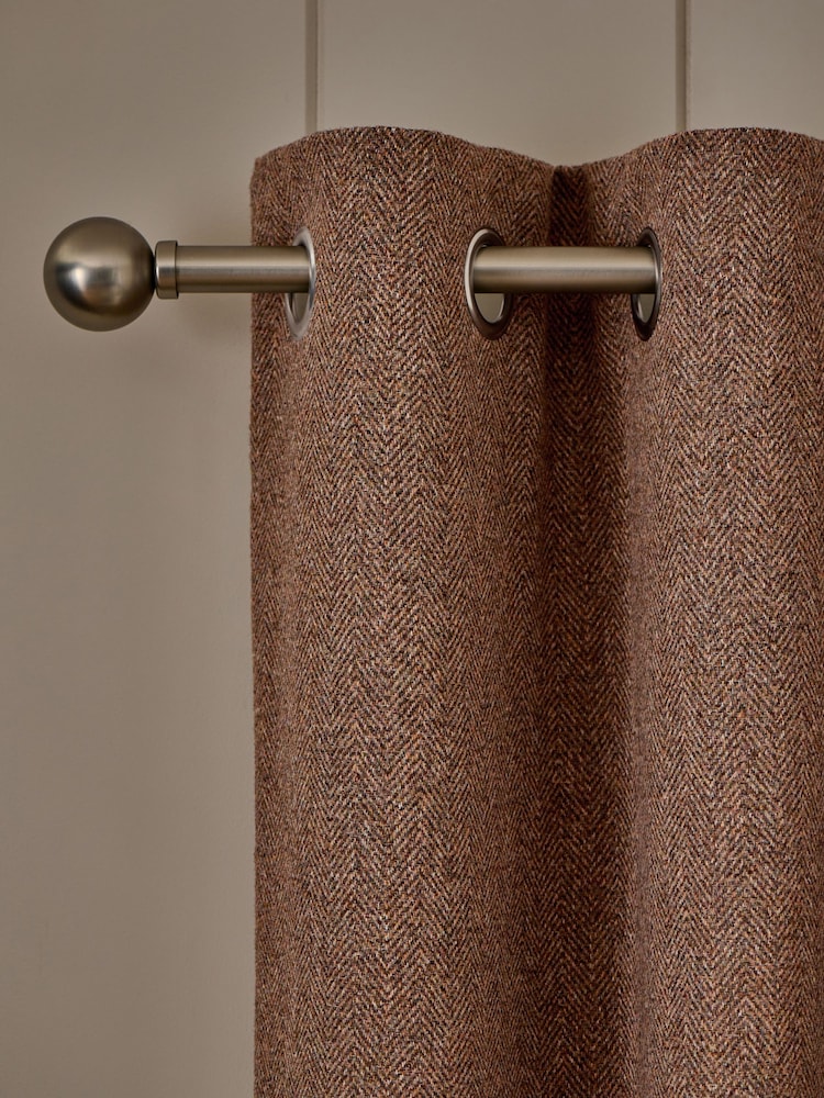 Tan Brown Brushed Herringbone Eyelet Blackout Thermal Curtains - Image 6 of 6 Tan Brown Brushed Herringbone Eyelet Blackout Thermal Curtains - Image 6 of 6