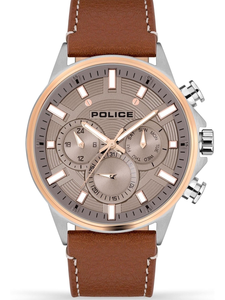 Police Kismet Multi Dial Leather Strap Brown Watch - Image 1 of 4