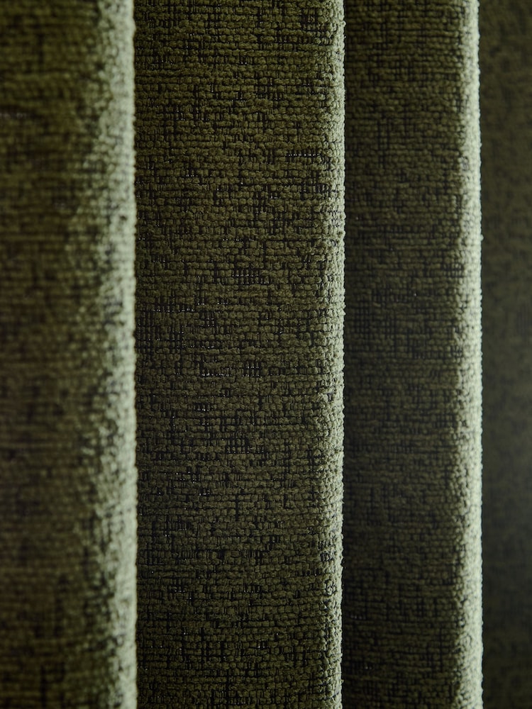 Green Olive Bouclé Lined Eyelet Curtains - Image 5 of 5 Green Olive Bouclé Lined Eyelet Curtains - Image 5 of 5