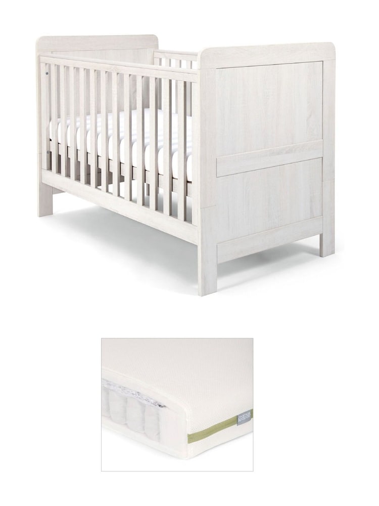 Mamas & Papas White Atlas Cot Bed & Pocket Spring Mattress - Image 1 of 4
