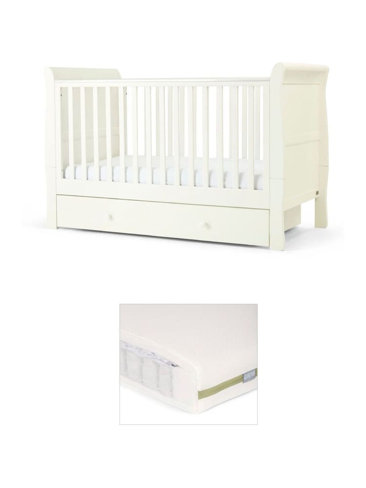 Mamas & Papas White Mia Cot Bed & Pocket Spring Mattress - Image 1 of 4