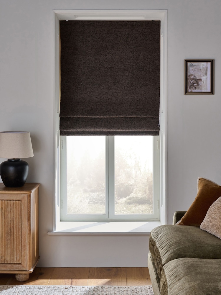 Chocolate Brown Ready Made Blackout Thermal Bouclé Roman Blind - Image 1 of 7 Chocolate Brown Ready Made Blackout Thermal Bouclé Roman Blind - Image 1 of 7