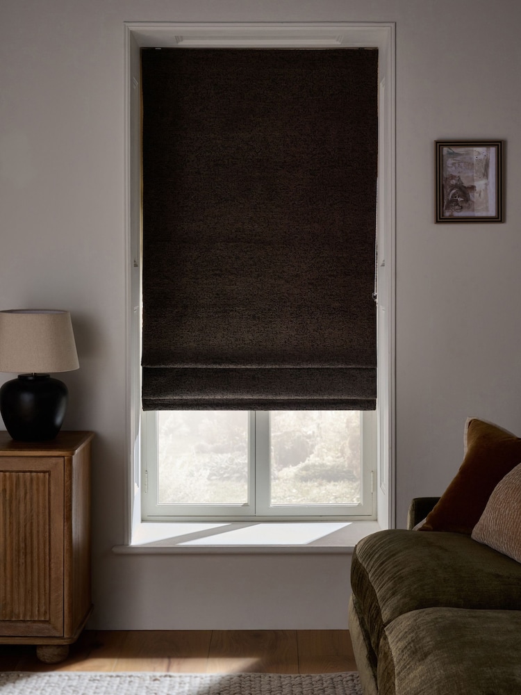 Chocolate Brown Ready Made Blackout Thermal Bouclé Roman Blind - Image 2 of 7 Chocolate Brown Ready Made Blackout Thermal Bouclé Roman Blind - Image 2 of 7