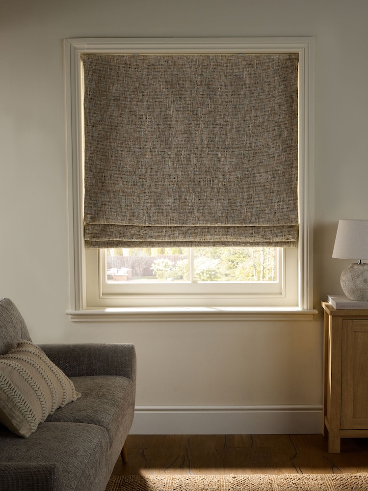 Ochre/Natural Ready Made Blackout/Thermal Textured Chenille Roman Blinds - Image 2 of 6 Ochre/Natural Ready Made Blackout/Thermal Textured Chenille Roman Blinds - Image 2 of 6