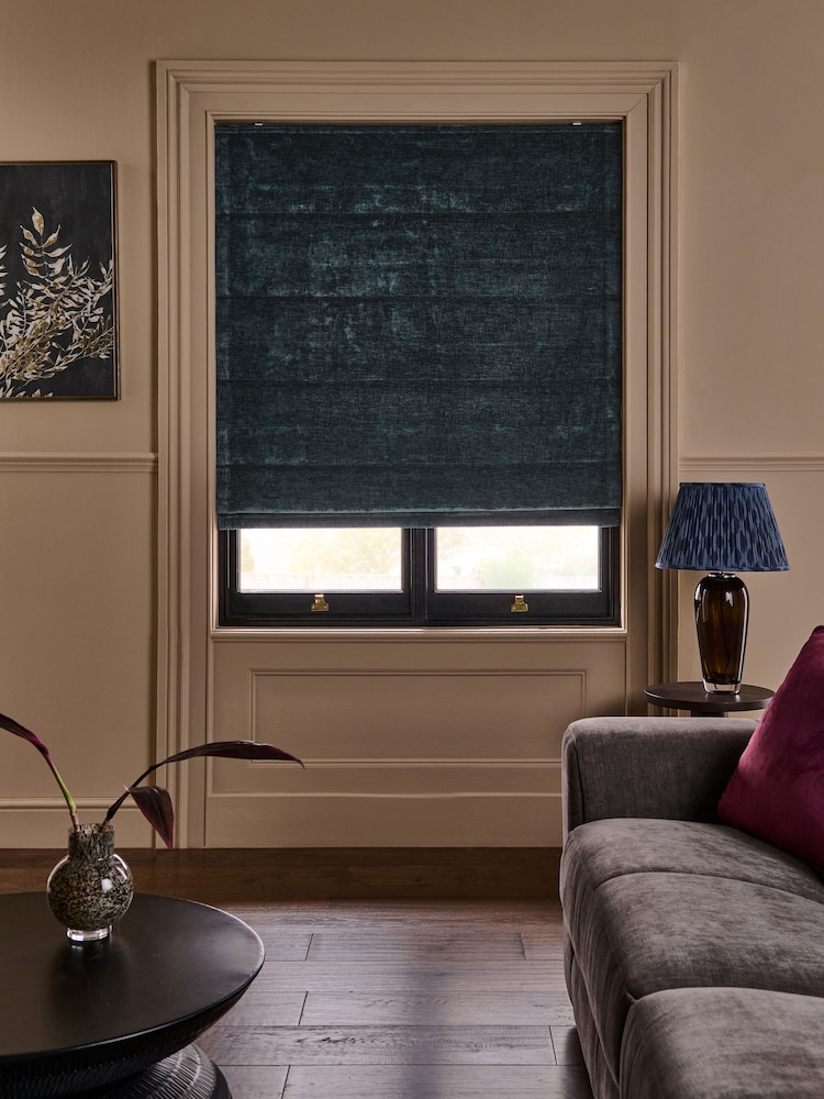 Navy Blue Ready Made Blackout/Thermal Plush Chenille Roman Blinds - Image 2 of 7 Navy Blue Ready Made Blackout/Thermal Plush Chenille Roman Blinds - Image 2 of 7