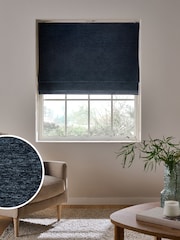 Navy Blue Ready Made Blackout Thermal Soft Touch Chenille Roman Blind - Image 1 of 8