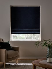 Navy Blue Ready Made Blackout Thermal Soft Touch Chenille Roman Blind - Image 6 of 8