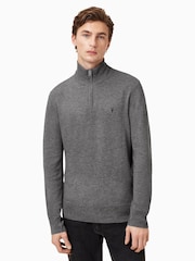 AllSaints Grey Kilburn Zip Funnel Jumper - Image 1 of 7