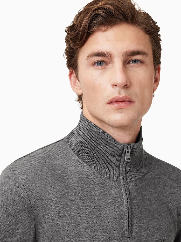 AllSaints Grey Kilburn Zip Funnel Jumper - Image 2 of 7