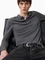 AllSaints Grey Mode Merino Polo Shirt - Image 1 of 8
