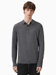 AllSaints Grey Mode Merino Polo Shirt - Image 3 of 8