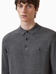 AllSaints Grey Mode Merino Polo Shirt - Image 4 of 8