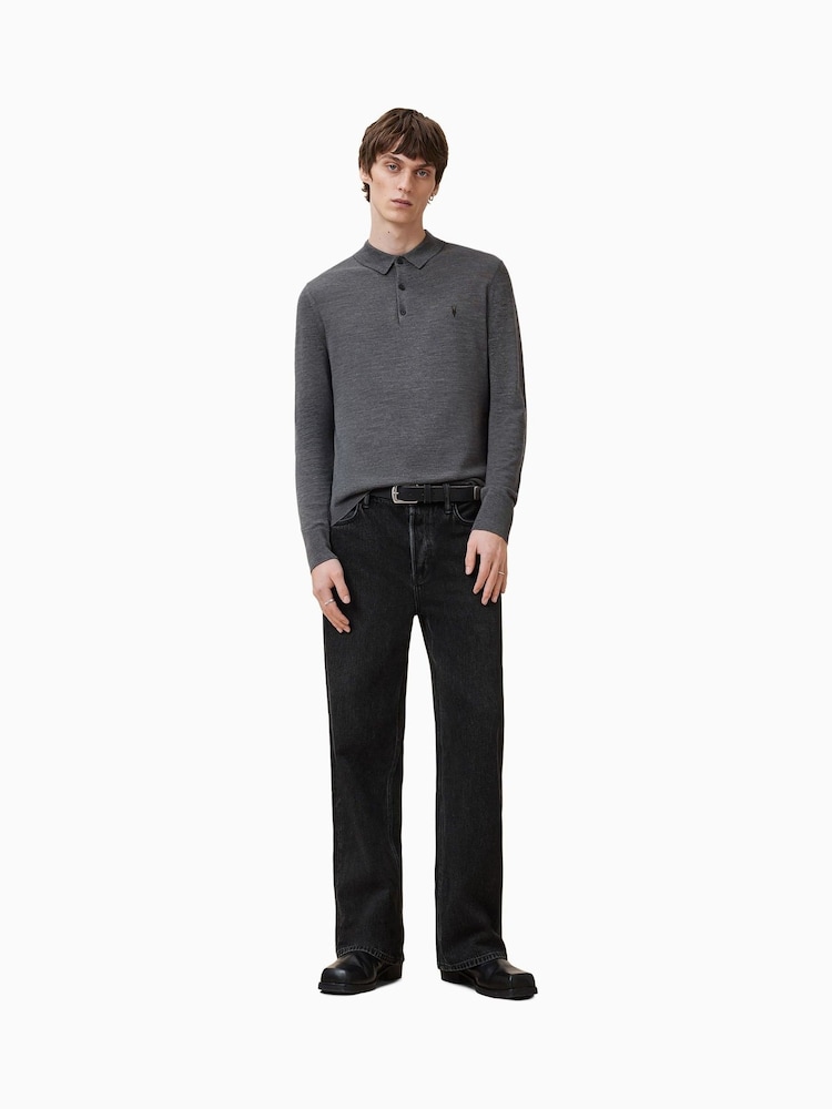 AllSaints Grey Mode Merino Polo Shirt - Image 5 of 8