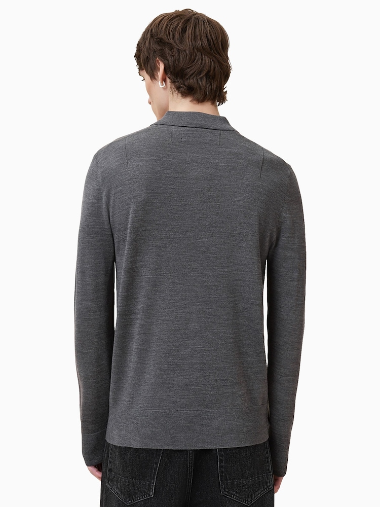 AllSaints Grey Mode Merino Polo Shirt - Image 6 of 8