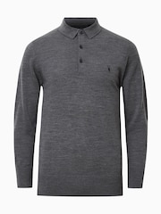 AllSaints Grey Mode Merino Polo Shirt - Image 7 of 8