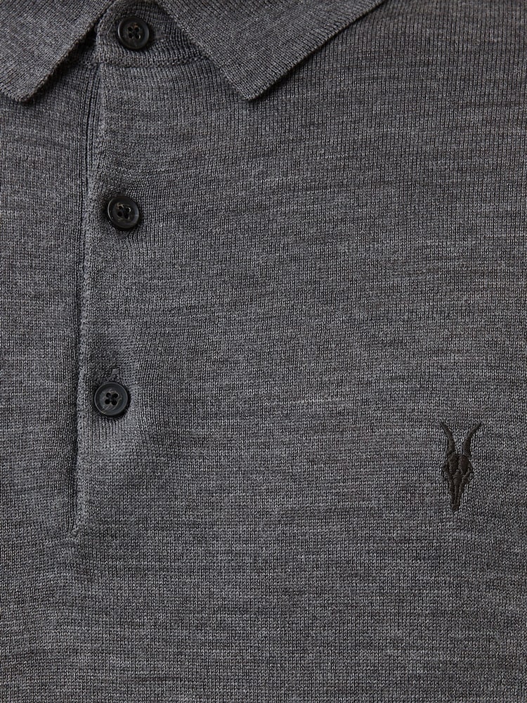 AllSaints Grey Mode Merino Polo Shirt - Image 8 of 8