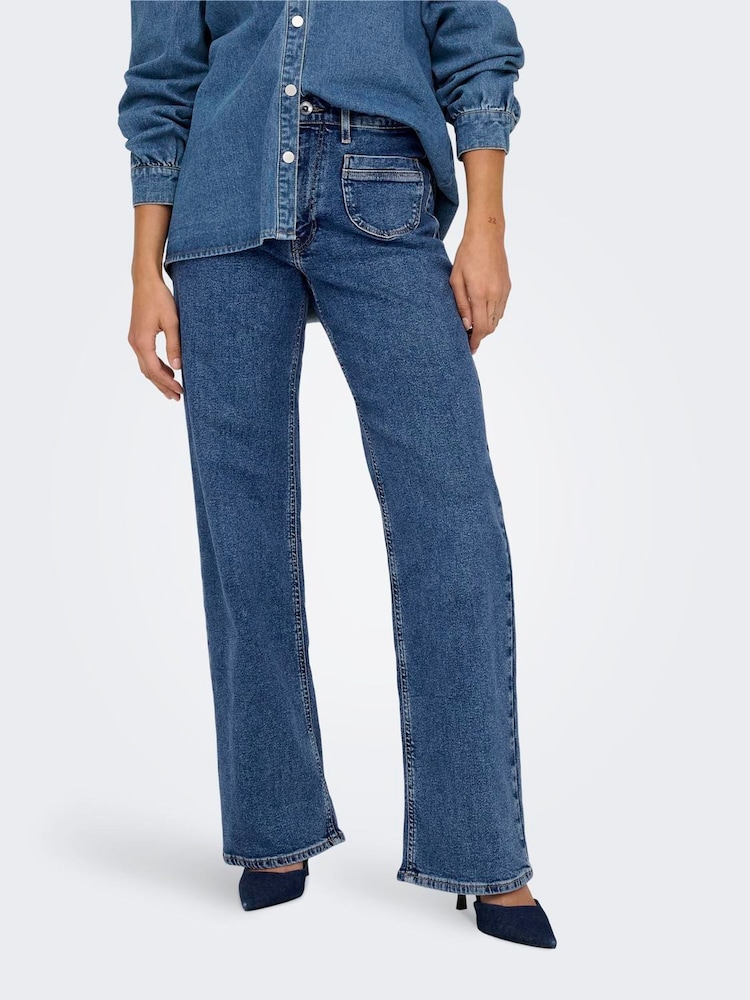 ONLY Blue High Waist Wide Fit Jeans - Image 2 of 6