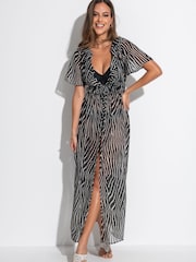 Pour Moi Black Frill Detail Double Tie Chiffon Kimono - Image 2 of 7