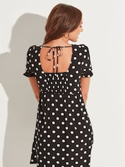 Pour Moi Black Shirred Back Puff Sleeve Mini Beach Dress - Image 2 of 4