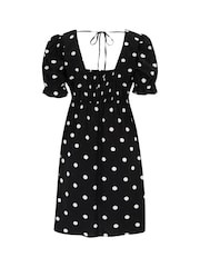 Pour Moi Black Shirred Back Puff Sleeve Mini Beach Dress - Image 4 of 4