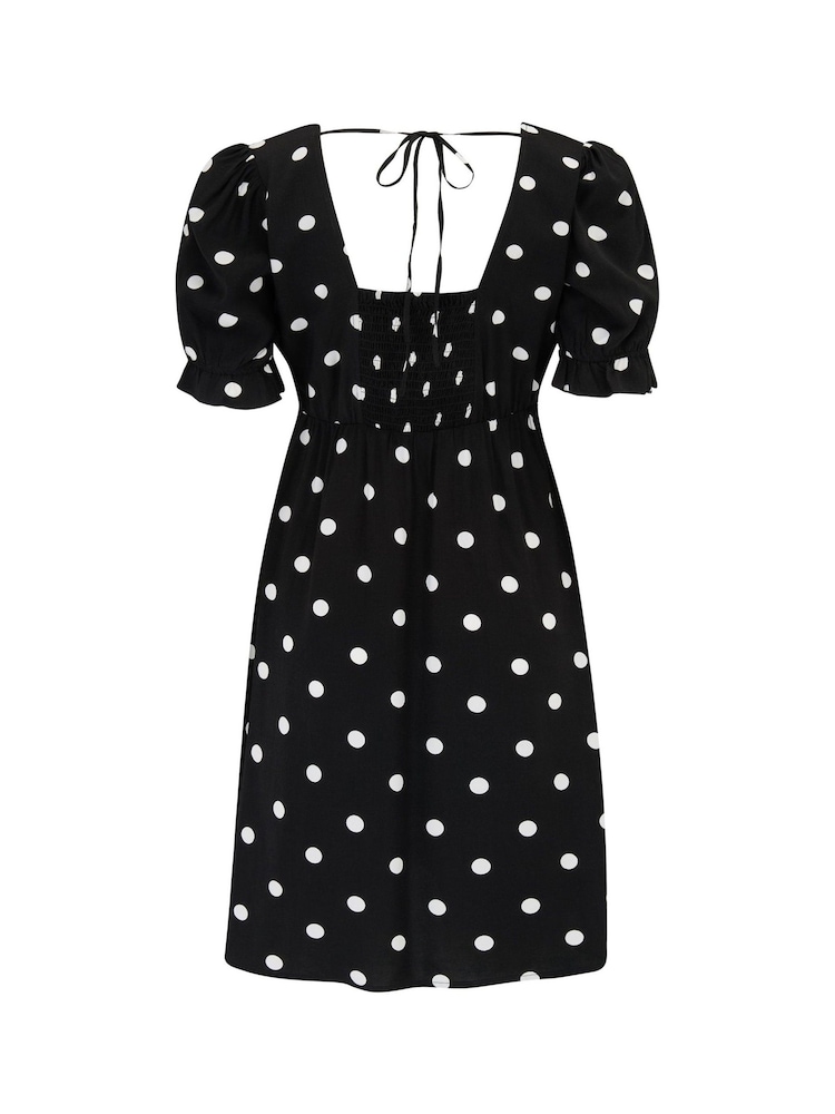 Pour Moi Black Shirred Back Puff Sleeve Mini Beach Dress - Image 4 of 4