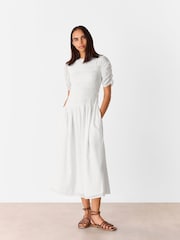 Whistles White 100% Cotton Avery Smocked Dress - Image 1 of 5