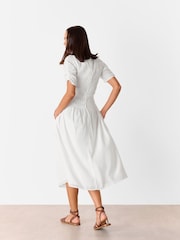 Whistles White 100% Cotton Avery Smocked Dress - Image 2 of 5