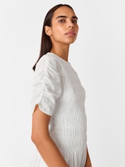 Whistles White 100% Cotton Avery Smocked Dress - Image 3 of 5