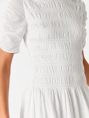 Whistles White 100% Cotton Avery Smocked Dress - Image 4 of 5