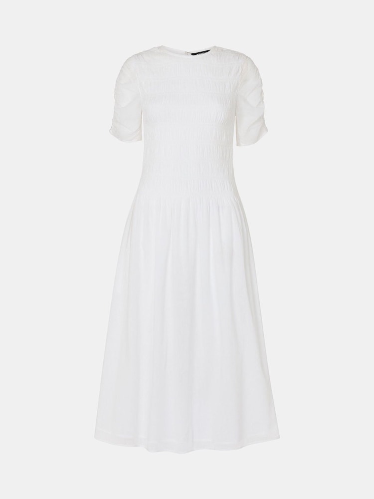 Whistles White 100% Cotton Avery Smocked Dress - Image 5 of 5