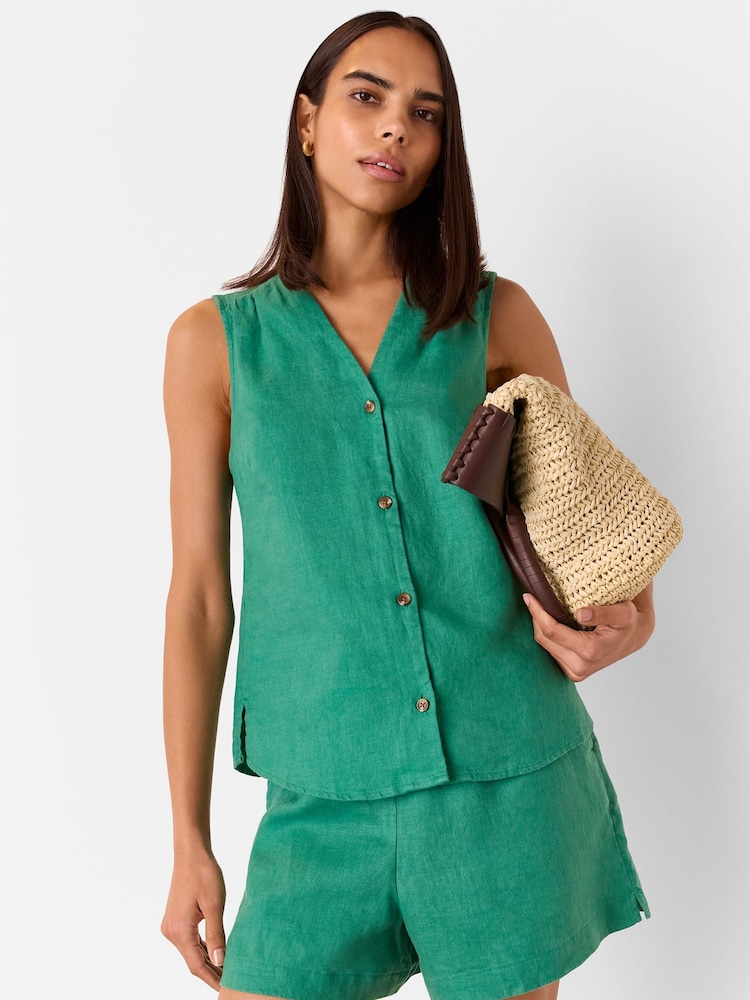 Whistles Green Laura 100% Linen Tank - Image 1 of 5