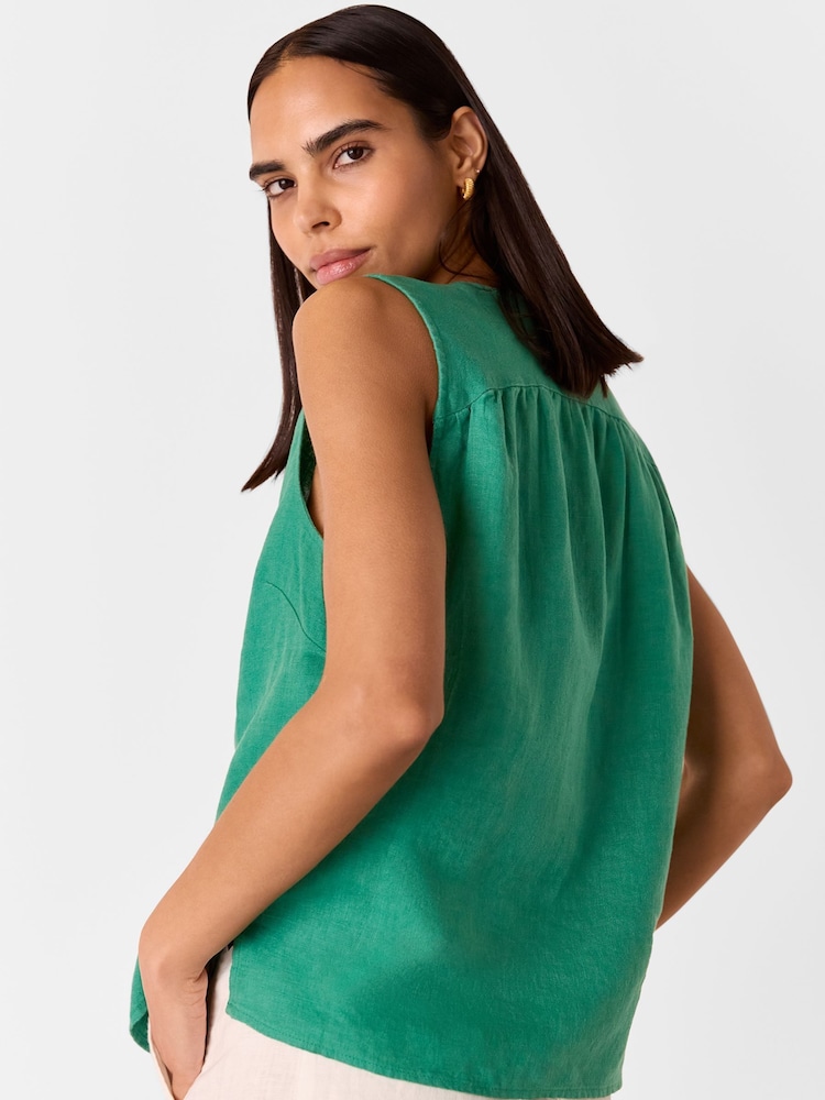Whistles Green Laura 100% Linen Tank - Image 2 of 5