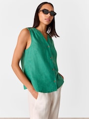 Whistles Green Laura 100% Linen Tank - Image 3 of 5