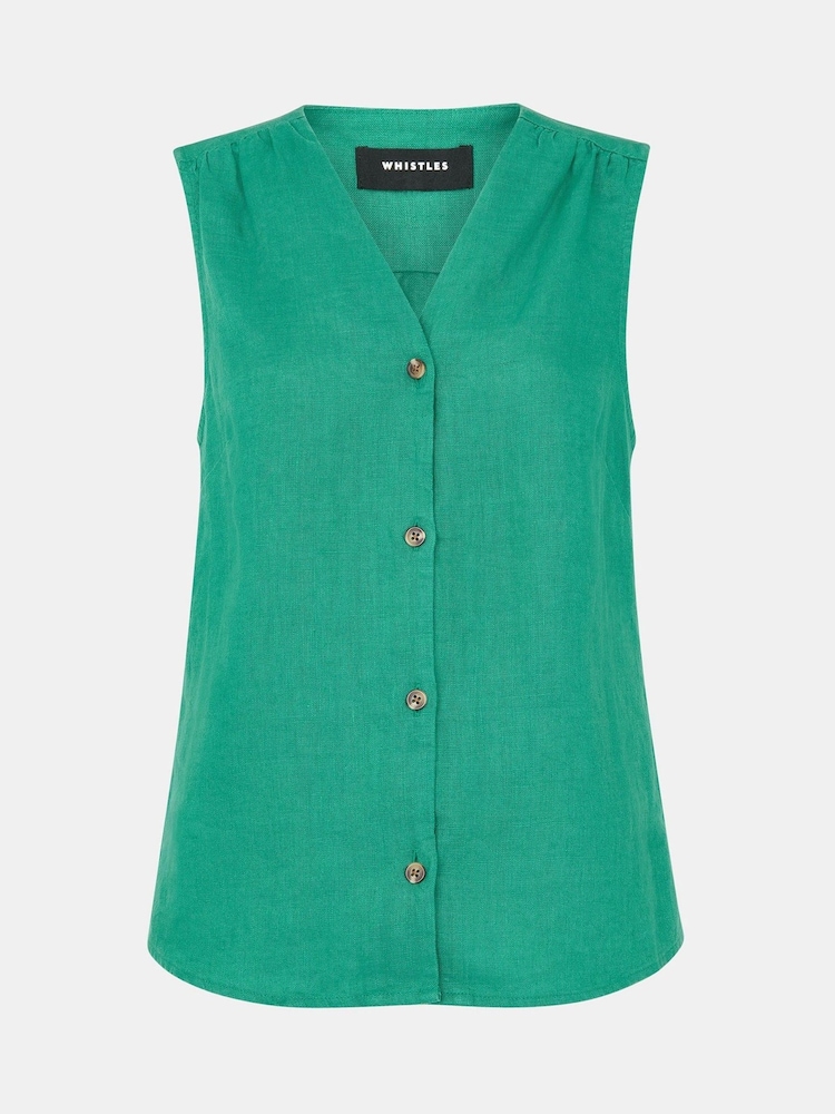 Whistles Green Laura 100% Linen Tank - Image 5 of 5