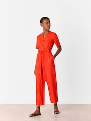 Whistles Orange Fiona 100% Linen Button Jumpsuit - Image 1 of 5