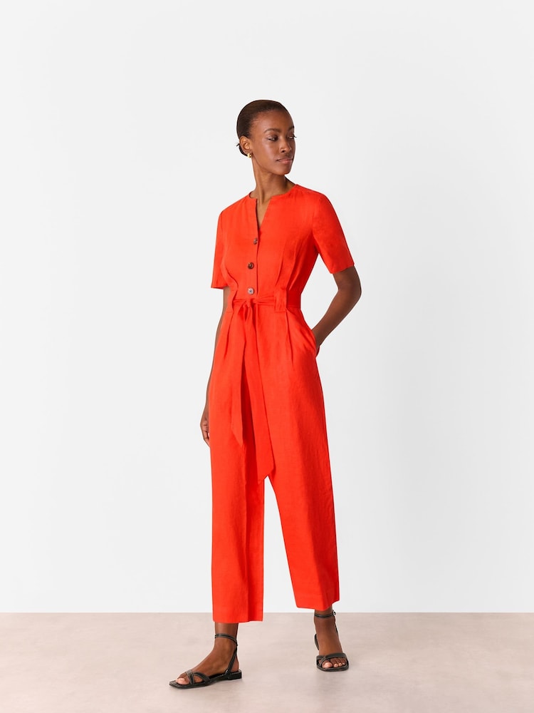 Whistles Orange Fiona 100% Linen Button Jumpsuit - Image 1 of 5