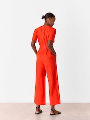 Whistles Orange Fiona 100% Linen Button Jumpsuit - Image 2 of 5