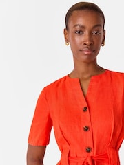 Whistles Orange Fiona 100% Linen Button Jumpsuit - Image 3 of 5