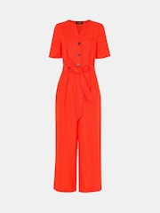 Whistles Orange Fiona 100% Linen Button Jumpsuit - Image 5 of 5