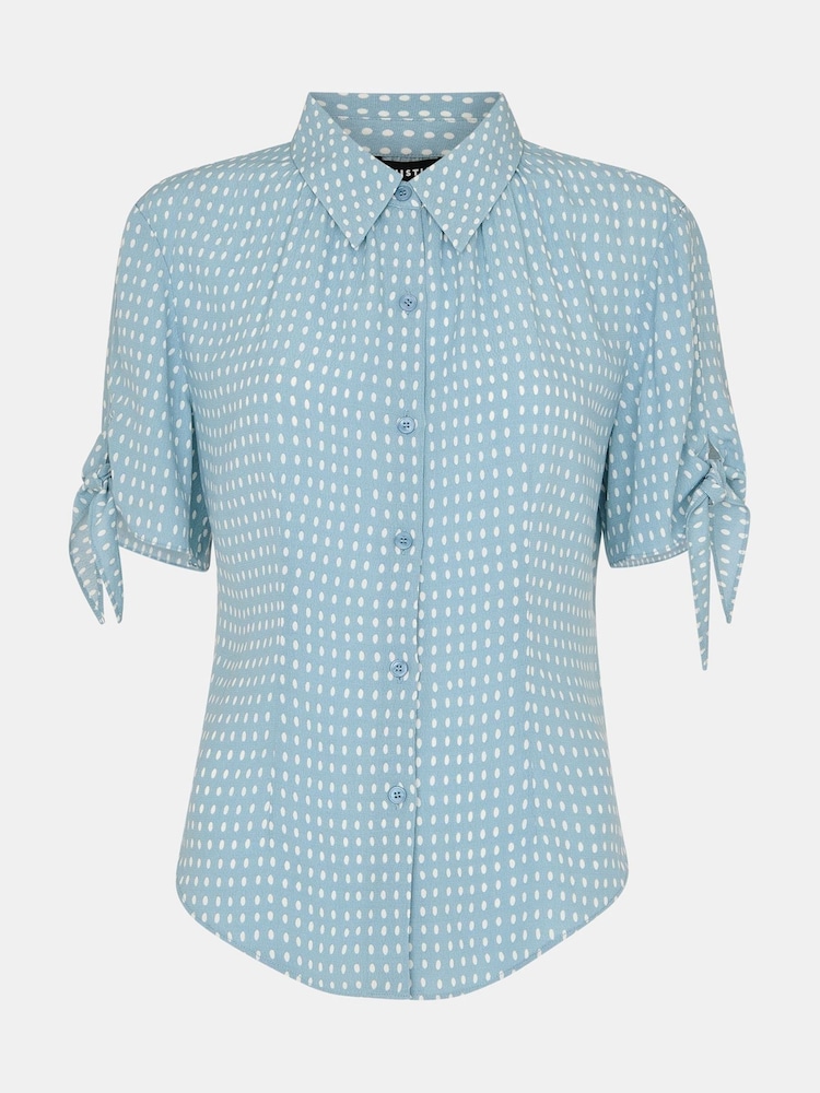 Whistles Blue Oval Spot Tie Sleeve Shirt - Image 5 of 5