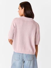 Whistles Purple 100% Cotton Pointelle Collar Detail Knit Jumper - Image 2 of 5