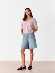 Whistles Purple 100% Cotton Pointelle Collar Detail Knit Jumper - Image 3 of 5
