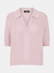 Whistles Purple 100% Cotton Pointelle Collar Detail Knit Jumper - Image 5 of 5