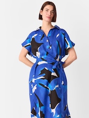 Whistles Blue Abstract Blooms 100% Linen Dress - Image 1 of 5