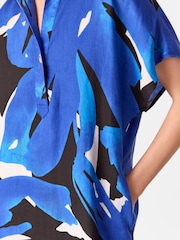 Whistles Blue Abstract Blooms 100% Linen Dress - Image 4 of 5