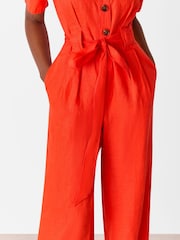 Whistles Red Petite Fiona 100% Linen Button Jumpsuit - Image 2 of 5